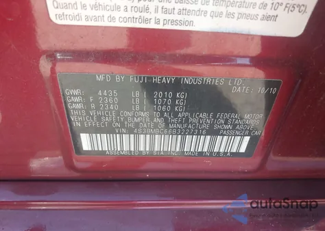 2011 Subaru Legacy 2.5I Premium из США, поврежденный, VIN 4S3BMBC66B3227316